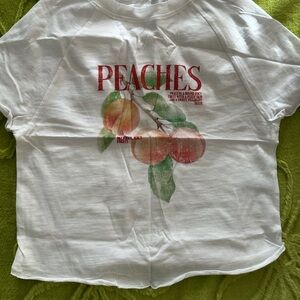 Primark White Crop Top with Peaches Graphic